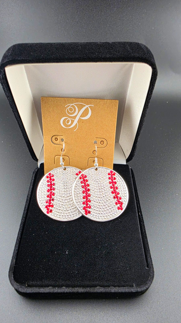 Plunder Design "Blake Crowe" Earrings - Baseball rhinestone silver